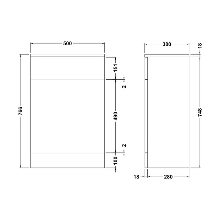 [BFOR141] Hamstall WC Unit, Gloss White, Choice of Size - Technical Drawing