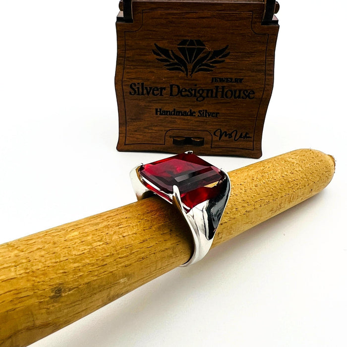 Handcrafted 925k Sterling Silver Ruby Ring for Women | Elegant Red Gemstone Jewelry Gift
