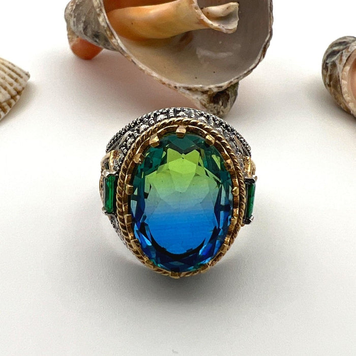 Handcrafted Men's Blue Tourmaline Sterling Silver Ring - Turkish Artisan Jewelry - TryAladdin