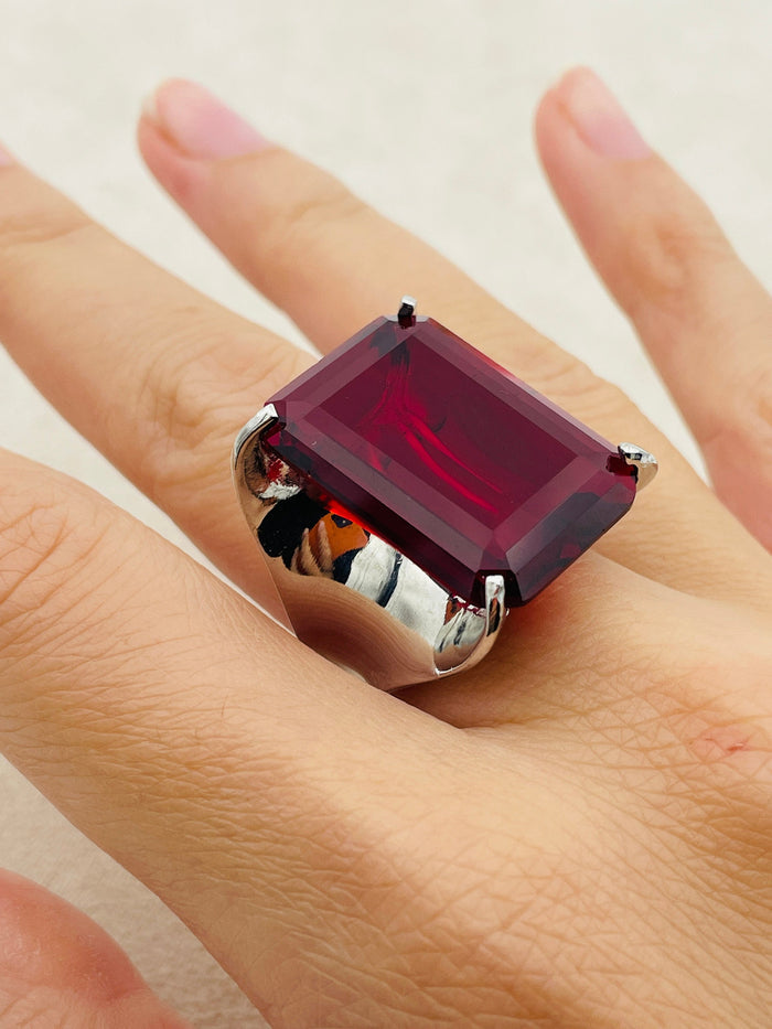 Handmade Exquisite Ruby Gemstone Ring | Bold 925 Sterling Silver Statement Jewelry for Women