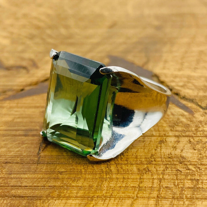Handmade Green Peridot Ring - Genuine 925 Sterling Silver for Women