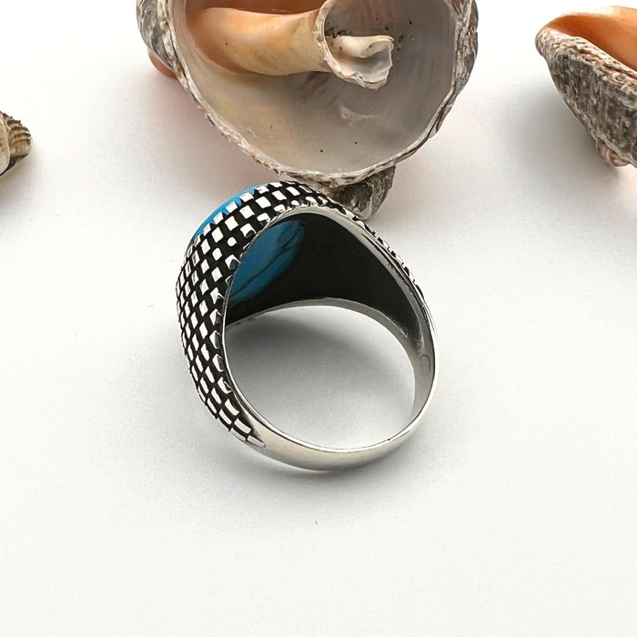 Handmade Men's Sterling Silver Turquoise Ring | Natural Oval Gemstone | Artisan Turkish Jewelry Gift for Him