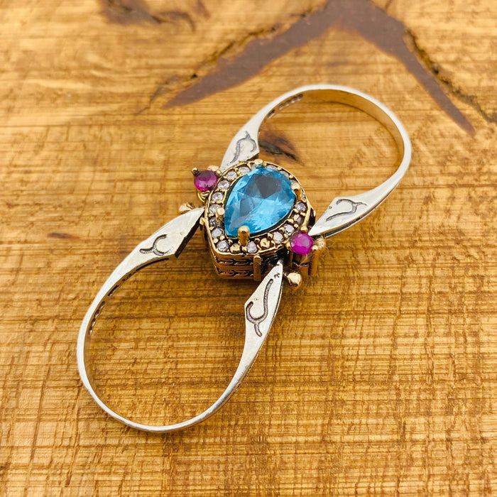 Handmade Reversible Ruby & Aquamarine Ring | 925 Sterling Silver Dual-Style Gemstone Jewelry Gift