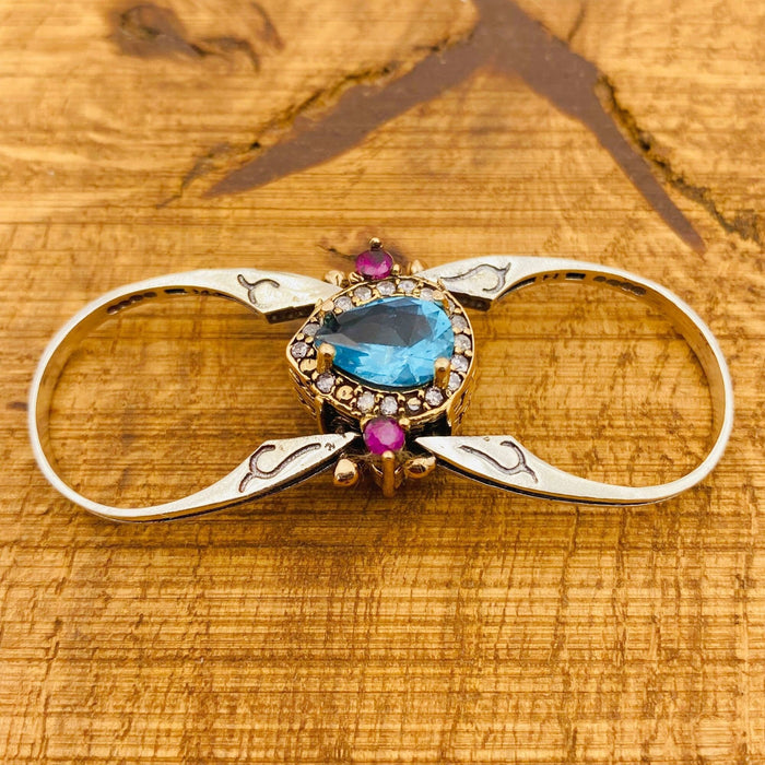 Handmade Reversible Ruby & Aquamarine Ring | 925 Sterling Silver Dual-Style Gemstone Jewelry Gift