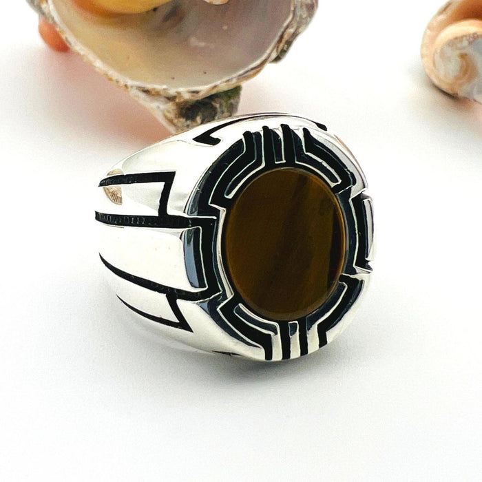 Handmade Turkish Black Onyx Men's Sterling Silver Ring - 925 Artisan Gents Jewelry Gift - TryAladdin