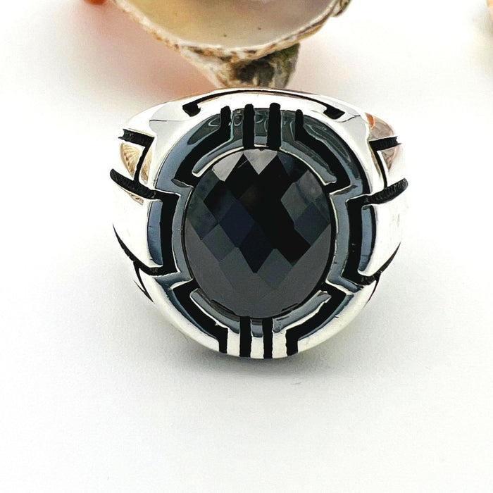 Handmade Turkish Black Onyx Men's Sterling Silver Ring - 925 Artisan Gents Jewelry Gift - TryAladdin