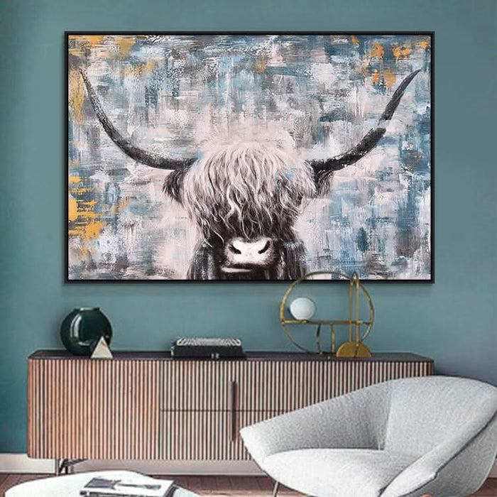 Handsome Cow - Handmade Animal Oil Painting on Canvas Acrylic Wall Art Print