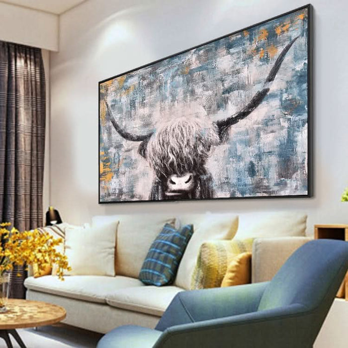 Handsome Cow - Handmade Animal Oil Painting on Canvas Acrylic Wall Art Print