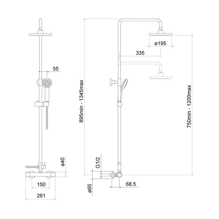[BSTSS110] Harik 2 Rnd Expo Adj Therm ShowerSet BLK - Technical Drawing