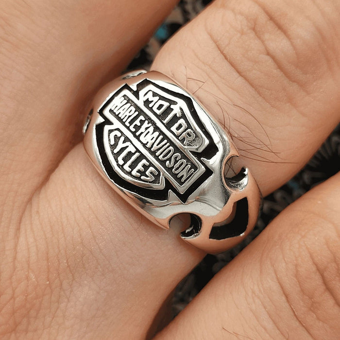 Harley Davidson Biker 925 Sterling Silver Ring - Handmade Motorcycle Statement Jewelry