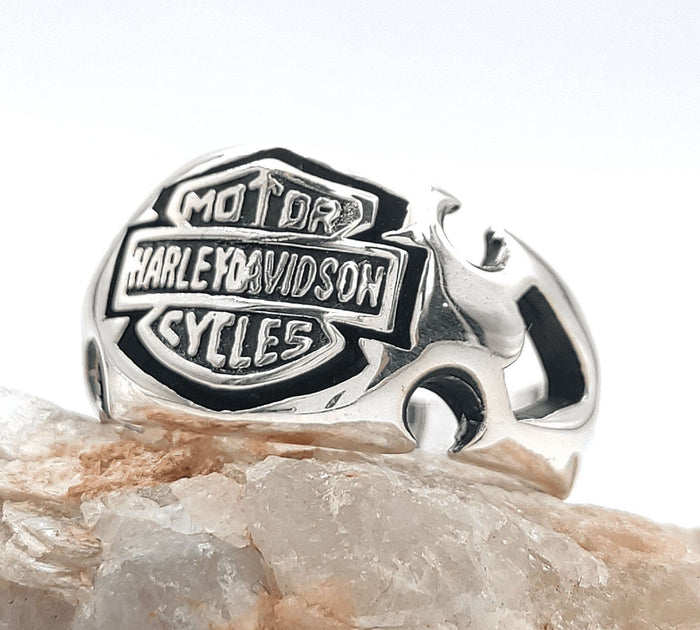 Harley Davidson Biker 925 Sterling Silver Ring - Handmade Motorcycle Statement Jewelry