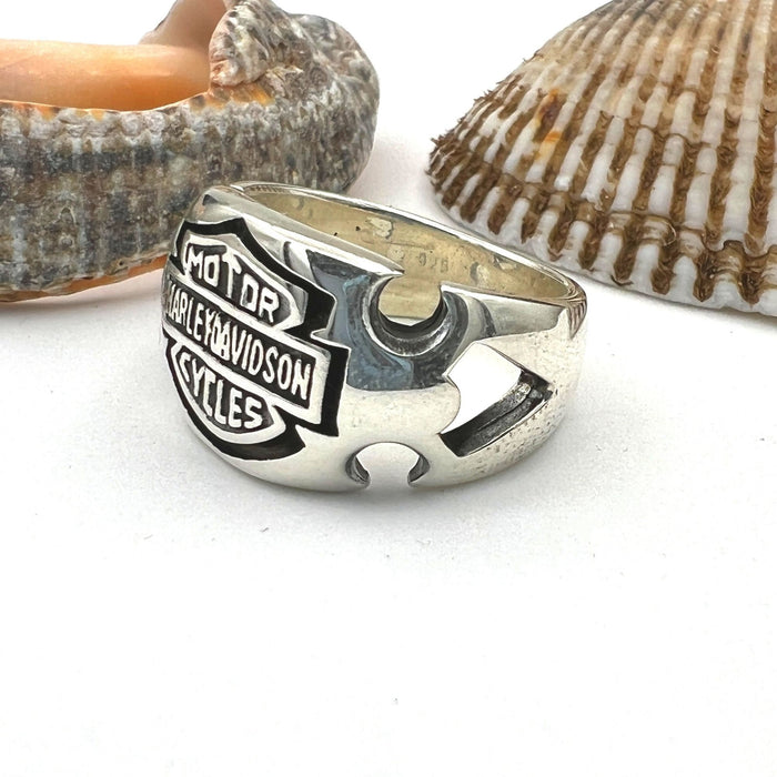 Harley Davidson Biker 925 Sterling Silver Ring - Handmade Motorcycle Statement Jewelry