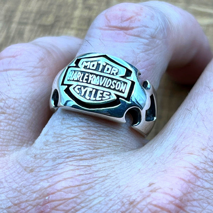 Harley Davidson Biker 925 Sterling Silver Ring - Handmade Motorcycle Statement Jewelry