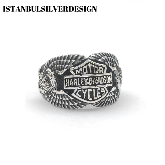 Harley Davidson Sterling Silver Biker Ring - Handcrafted Iconic Jewelry Gift