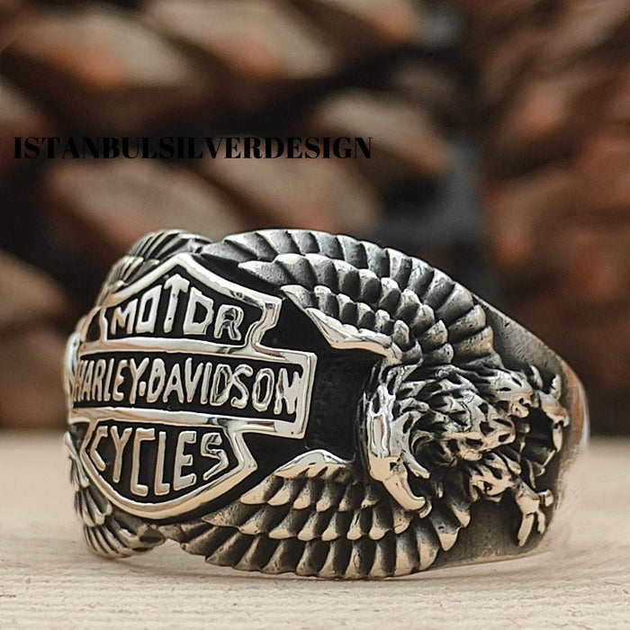 Harley Davidson Sterling Silver Biker Ring - Handcrafted Iconic Jewelry Gift