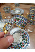 Heat-Resistant Glass Tea Set - Ottoman Floral & Gold-Handled