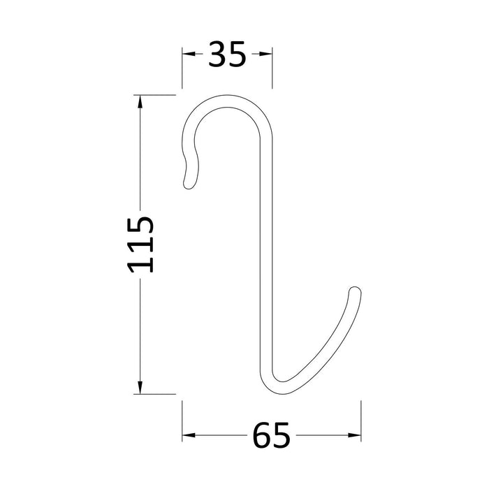 [BHAC002] Heating Accessories Curved Robe Hook - Chrome - Technical Drawing