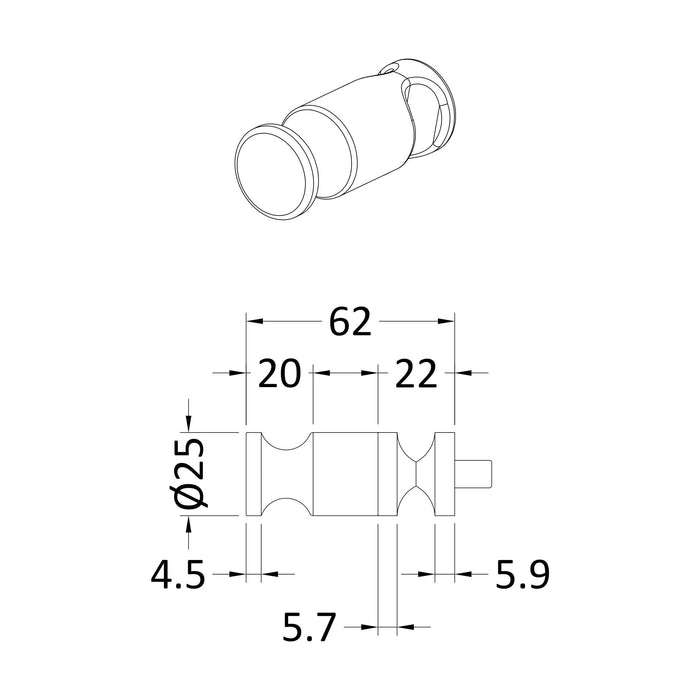 [BHAC316] Heating Accessories Embrace Radiator Robe Hook - Chrome - Technical Drawing