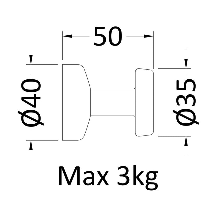 [BHAC001] Heating Accessories Magnetic Robe Hook - Chrome - Technical Drawing