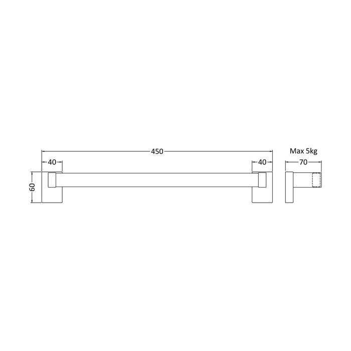 [BHAC005] Heating Accessories Magnetic Towel Rail - Chrome - Technical Drawing