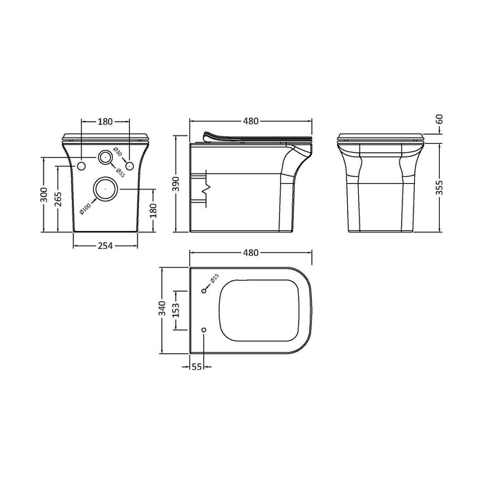 [BCFR540] Hilderstone Modern Wall Hung Toilet Pan with Soft Close Seat - Technical Drawing