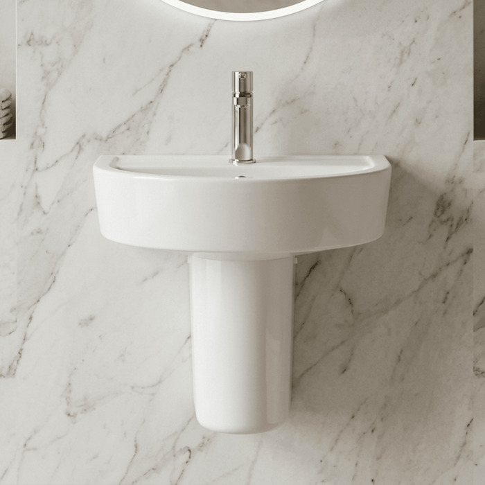 [BCMI004] Hopwas Round D Shape Ceramic Basin and Semi Pedestal - 420 or 520mm Basin - Silo