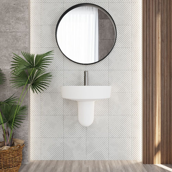 [BCMI005] Hopwas Round D Shape Ceramic Basin and Semi Pedestal - 420 or 520mm Basin - Lifestyle 1