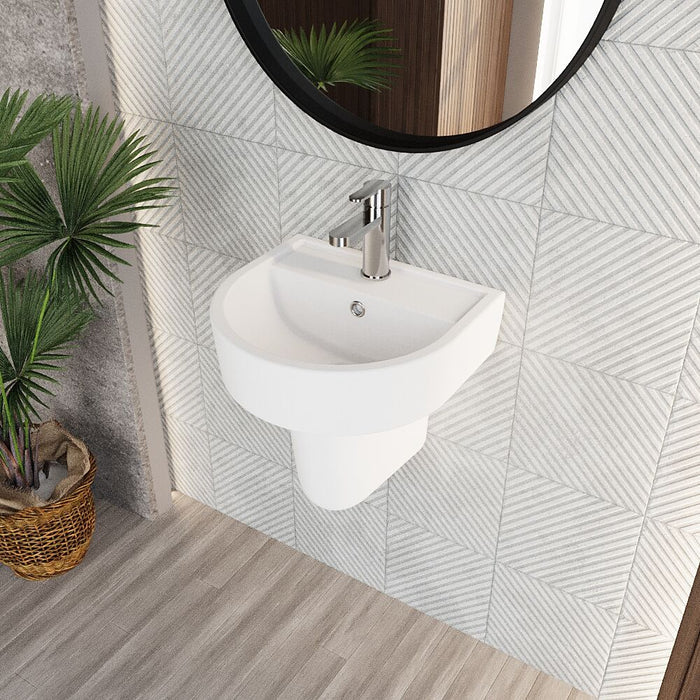 [BCMI004] Hopwas Round D Shape Ceramic Basin and Semi Pedestal - 420 or 520mm Basin - Lifestyle 2