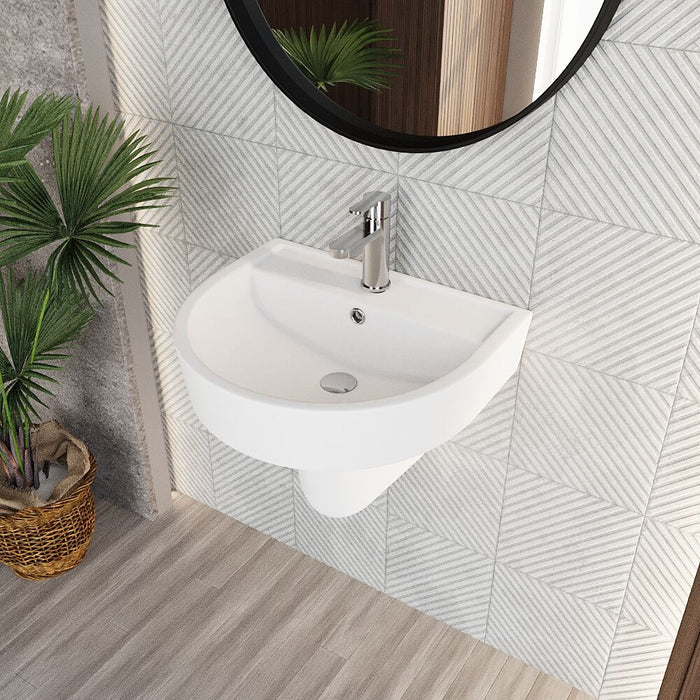 [BCMI005] Hopwas Round D Shape Ceramic Basin and Semi Pedestal - 420 or 520mm Basin - Lifestyle 2