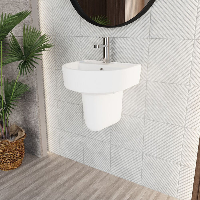 [BCMI004] Hopwas Round D Shape Ceramic Basin and Semi Pedestal - 420 or 520mm Basin - Lifestyle 3