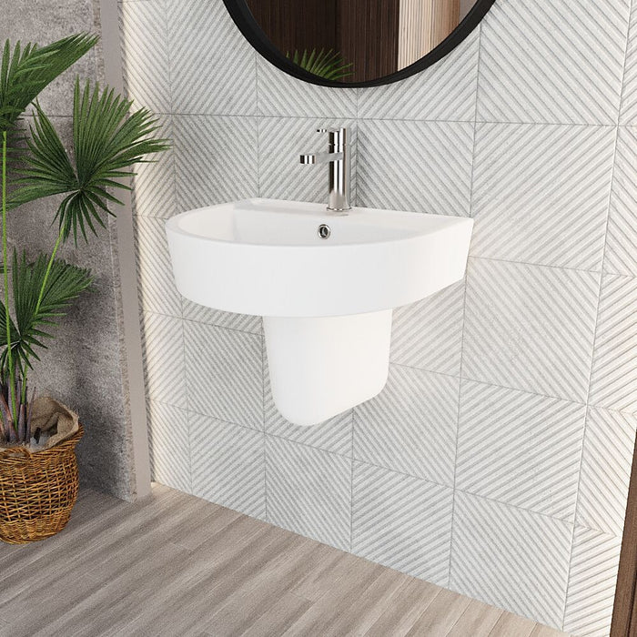[BCMI005] Hopwas Round D Shape Ceramic Basin and Semi Pedestal - 420 or 520mm Basin - Lifestyle 3
