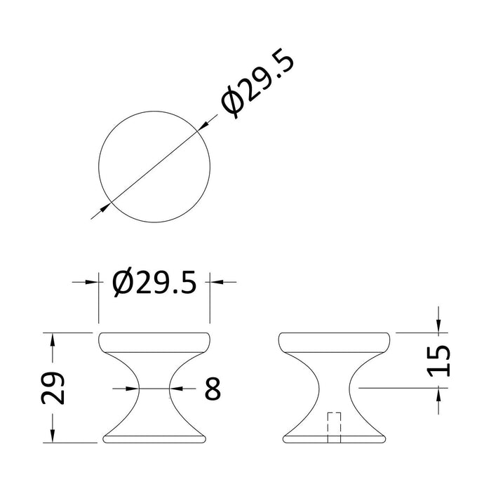 [BFHH313] Indented Round Cabinet Knob, 30mm, Choice of Finish - Technical Drawing