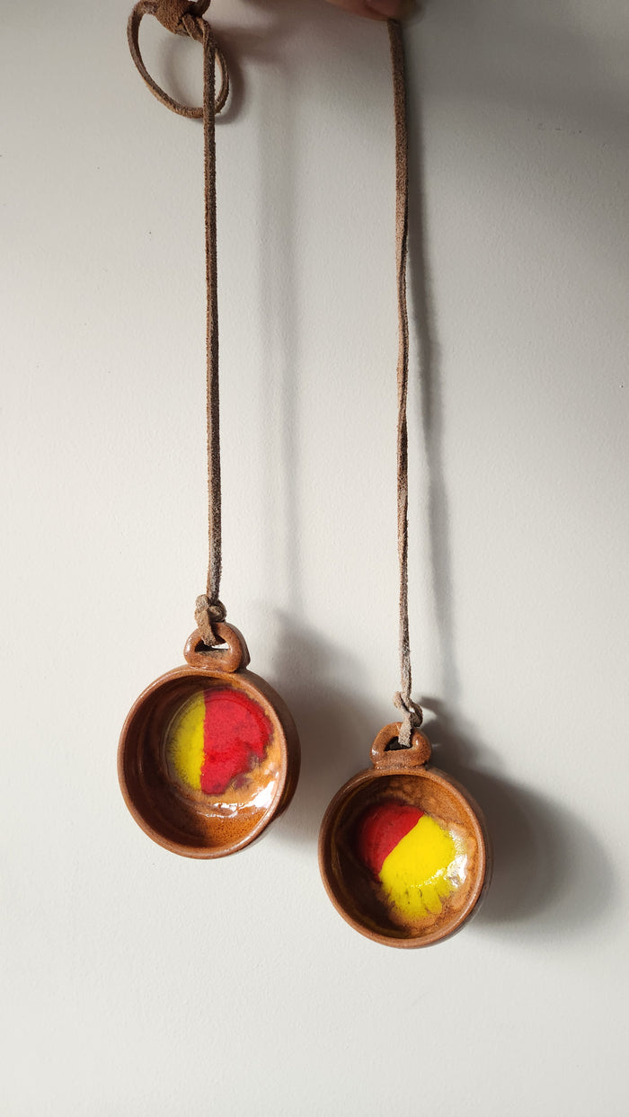 Israeli Ceramic Hanging Salt & Pepper Cellars with Suede Straps