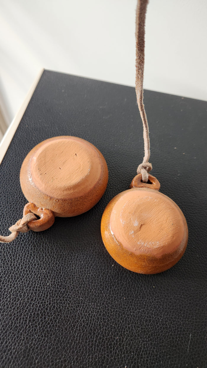 Israeli Ceramic Hanging Salt & Pepper Cellars with Suede Straps