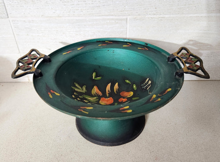 Israeli Judaica Metal Pedestal Hand Painted Fruit Bowl
