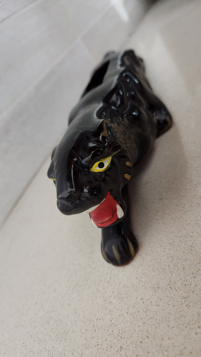 Japan 50s Mid-Century Modern Ceramic Black Panther Planter