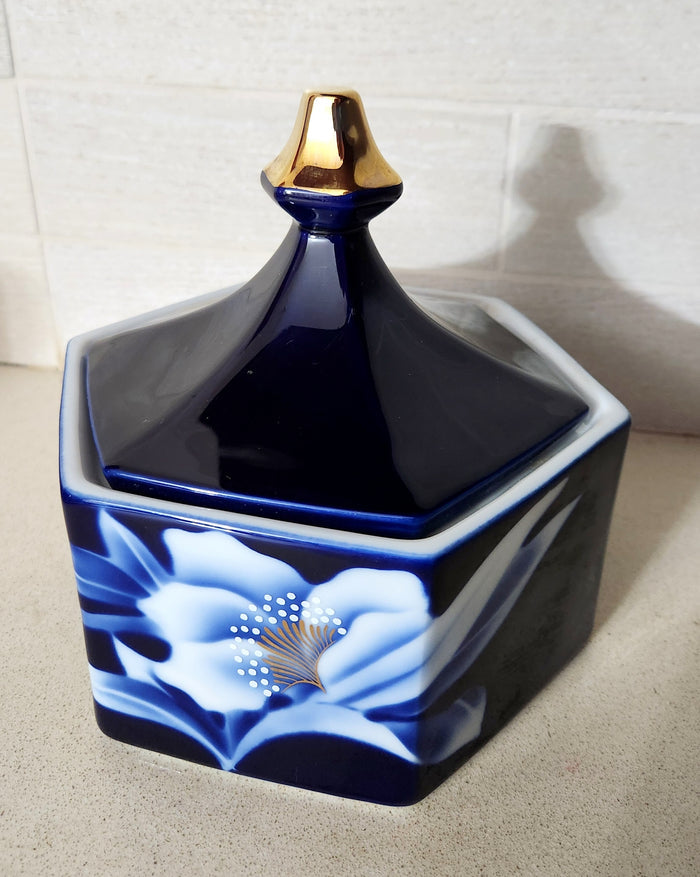 Japanese Cobalt Blue Hexagonal Porcelain Ginger Jar
