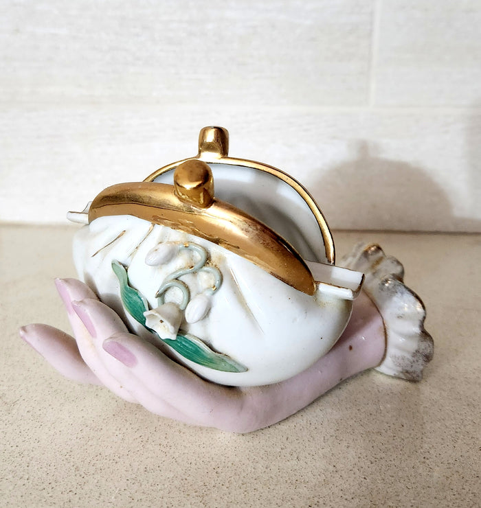 Japanese Porcelain Lady's Hand Holding Coin Purse Ashtray