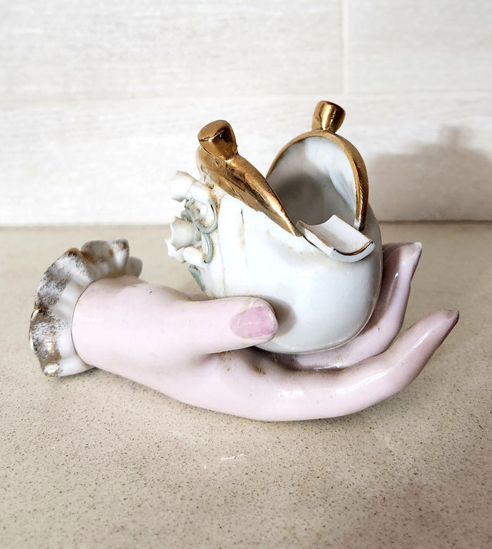 Japanese Porcelain Lady's Hand Holding Coin Purse Ashtray