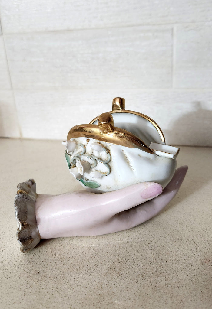 Japanese Porcelain Lady's Hand Holding Coin Purse Ashtray