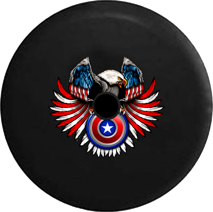 Jeep Wrangler JL Backup Camera Day American Eagle Red White Blue Captain American Shield RV Camper Spare Tire Cover-35 inch