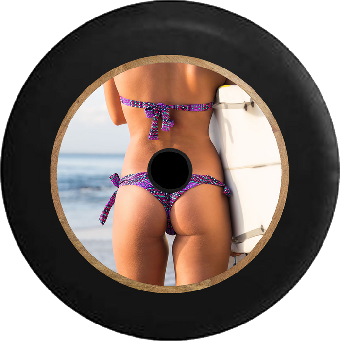 Jeep Wrangler JL Backup Camera Sexy Bikini Surfer Girl at the Beach Rear View Jeep Camper Spare Tire Cover 35 inch R241