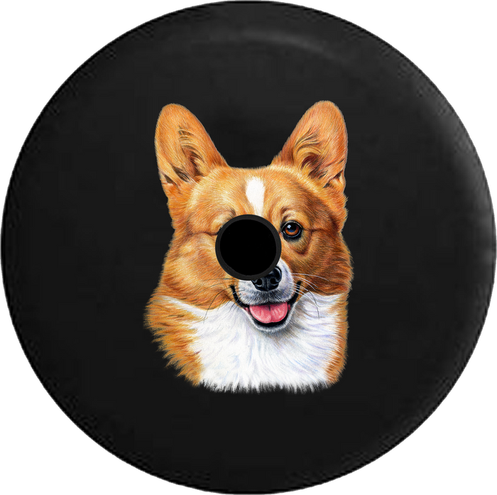 Jeep Wrangler JL Backup Camera Day Corgi Dog Smiling RV Camper Spare Tire Cover-35 inch
