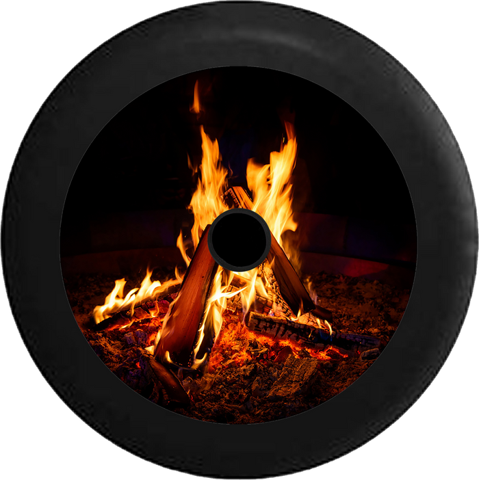 Jeep Wrangler JL Backup Camera Cracking Campfire with Full Flames Jeep Camper Spare Tire Cover 35 inch R221