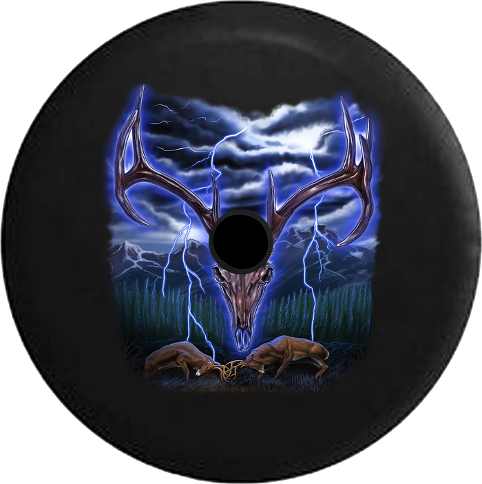 Jeep Wrangler JL Backup Camera Day Deer Antler Skeleton Fighting Bucks Stormy Night RV Camper Spare Tire Cover-35 inch