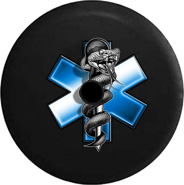 Jeep Wrangler JL Backup Camera Day EMS Emergency Medical Logo Snake Around Staff RV Camper Spare Tire Cover-35 inch