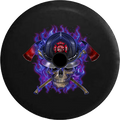 Jeep Wrangler JL Backup Camera Day Flaming Hot Fire Fighter Helmet on Skull Crossed Axes RV Camper Spare Tire Cover-35 inch