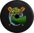 Jeep Wrangler JL Backup Camera Day Raccoon in Canoe Camping at River Lake Edge RV Camper Spare Tire Cover-35 inch