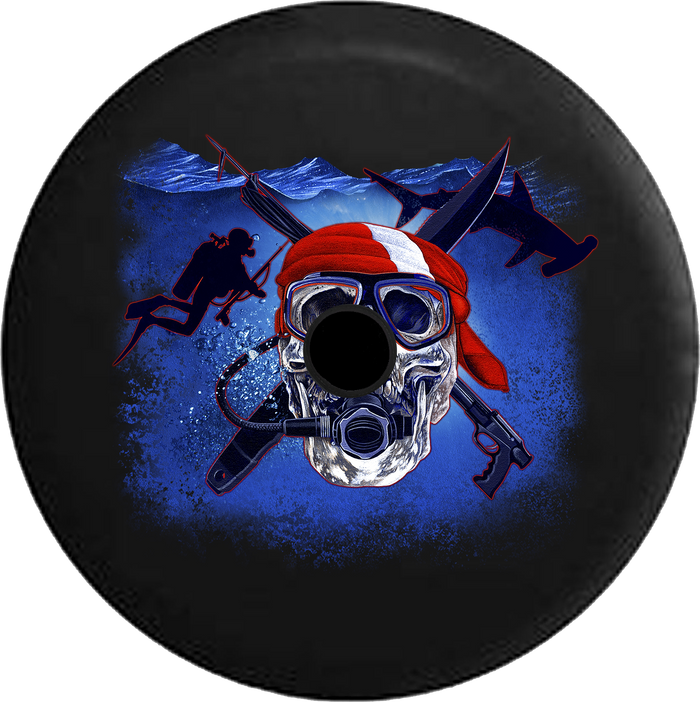 Jeep Wrangler JL Backup Camera Day Skull Skeleton Scuba Diver Harpoon Gun Shark RV Camper Spare Tire Cover-35 inch