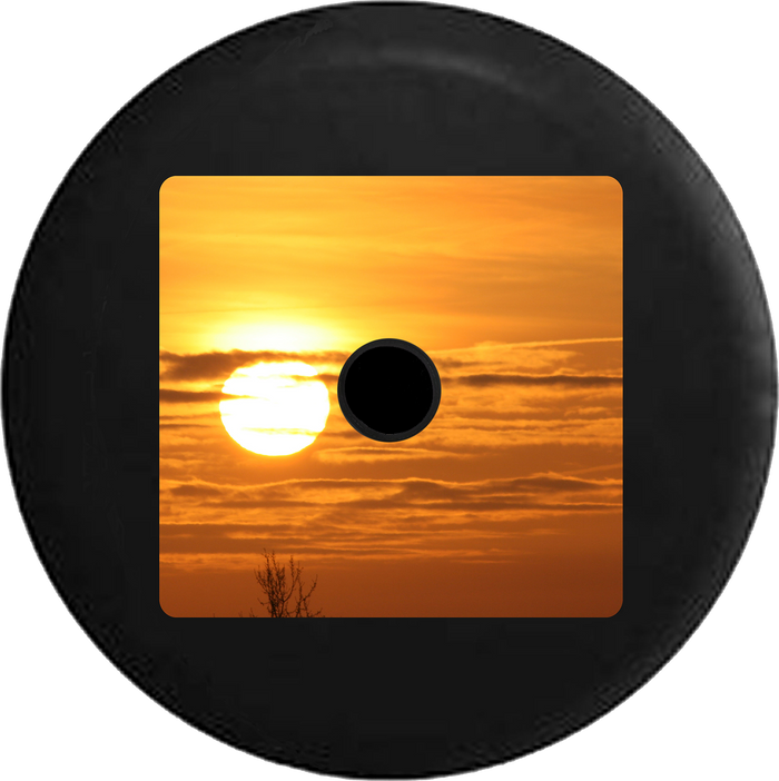 Jeep Wrangler JL Backup Camera Sunrise Sunset Golden Sky and Clouds Jeep Camper Spare Tire Cover 35 inch R155
